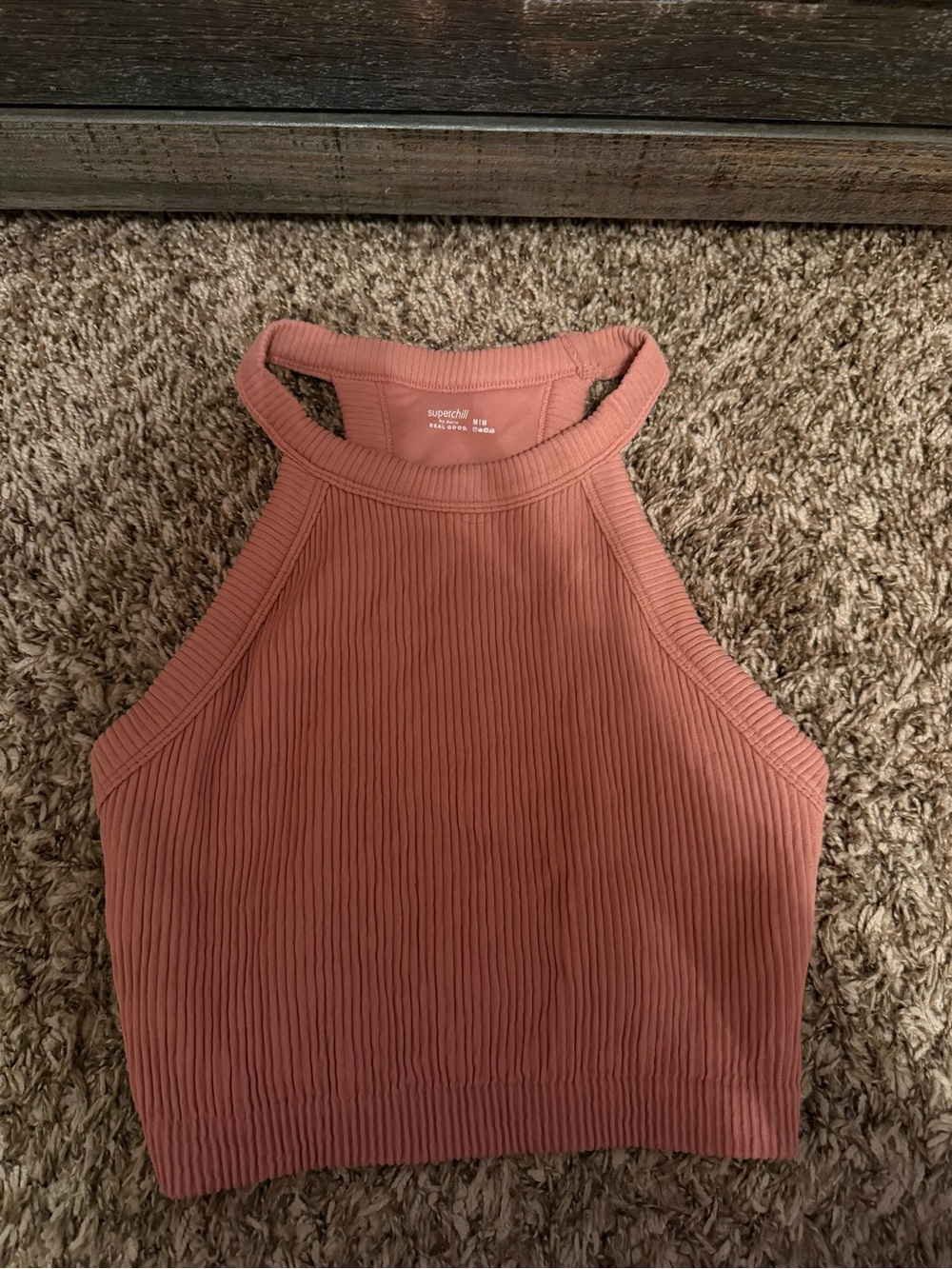 Superdry Ribbed Halter Crop Top in Dusty Rose Pink